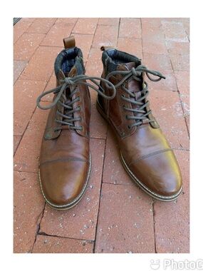 Crevo Men’s Brown Leather Lace Up Zipper Ankle Boots Size 10.5 side zip